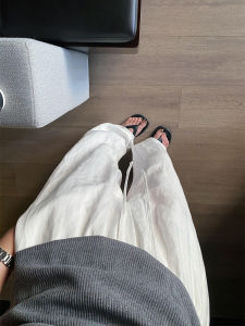 White Wide Leg Pants Womens Summer Lazy Loose Feel Sun Protection Casual Straight Tube Seng Pants Thin High Waist Belted