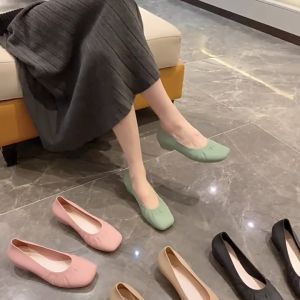 womens slip-ons mules Ballet Flats doll shoes for woman close shoe for women Boat Shoes women office jelly shoes formal Autumn New casual fashionquare head soft sole Shoes Comfortable  waterproof Flat Head Work Shoes