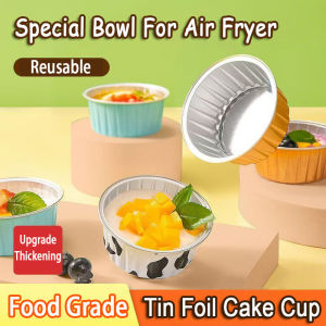 Aluminum Foil Tin Cup Cake Cups 10PCS Reusable Household Oven Cake Pudding Baking Mold Air Fryer Tin Foil Bowl Baking Tin Foil Cup High Temperature Resistance 锡纸蛋糕杯 
