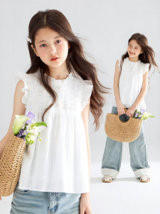 MUCMUKN | Striped Heavy Lace Trim Flying Sleeve Girls Blouse