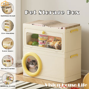 Vision 1/2 Layer Storage Box with Cat Scratch Board Multipurpose Storage Cabinet Integrated Cat Nest Household Toy Snack Organize Lockers Pet Supplies Storage Box