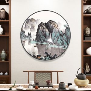 New Chinese Style round Entrance Decorative Painting Landscape Wall Art Corridor Hall Living Room Hanging Artwork Modern Simplicity