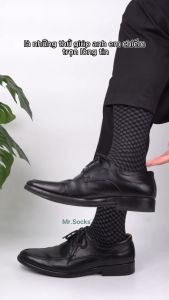 Tất nam công sở cổ cao Mr.Socks màu đen caro xám chất liệu cotton cao cấp khử mùi thoáng khí - TAY12-1DOI