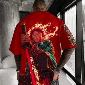 Bandai | Demon Slayer Halloween Joint T-shirt Mens 2025 Summer New Kamado Tanjirou Anime Printed Trendy Casual Loose Short Sleeved Top