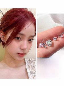 Ou Yang Na Na Silver Earrings Heart Shaped Asymmetric Pure Silver Womens Jewelry Opal Stone High-End Sensation Ear Cuff