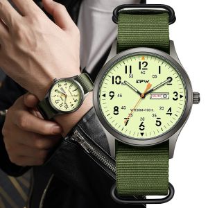 2026 TPW Đồng hồ quân đội dễ dàng đọc dây đeo bằng vải 24 giờ hiển thị thạch anh phong trào
