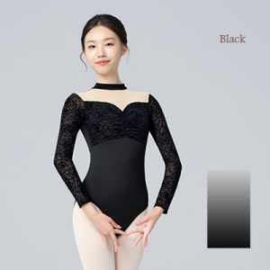 daydance | Long Sleeve Ballet Leotards for Women Adult Black Lace Gymnastics Leotards Nylon Aerialist Yoga Practice Bodysuits Dance Leotard