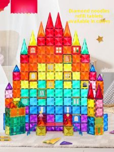 Diamond Face Magnetic Tile Window Colorful Single Piece Educational Building Blocks Compatible Brand Kids Toys for Ages 1-3-6