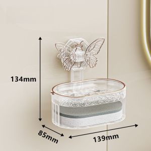 Luxurious Butterfly Suction Soap Dish Wall Mounted Double Layer Draining Rack Household Kitchen Bathroom Storage Shelf