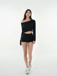 ชุดเสื้อสเวตเตอร์แขนยาวและกางเกงขาสั้น Jim Kennet คอตั้ง ขอบพับ สไตล์ลำลอง แขนยาว ปกติ ปกติ ปกติ ปกติ ปกติ