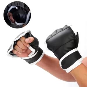 1 Pair of Black Half Finger Boxing Gloves PU Leather Karate Muay Thai Training and Exercise Gloves Childrens Boxing Gloves
