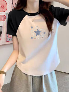 Áo Thun Nữ Tay Ngắn Dáng Ôm Mùa Hè 2025 Thiết Kế Màu Tương Phản Thời Trang Thường Ngày Bằng Cotton Pha Lanh