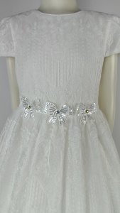 Big Joy Girls First Communion Dress with Ribbon Sequins White For Ages 7 to 12 Years Old 554452