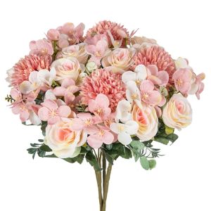 Artificial Flowers Rose Chrysanthemum Silk Bridal Bouquet Wedding Outdoor Arch Festival Home Room Vase Table Diy Gift Decoration