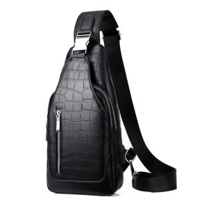 Fashionable Mens Leather Chest Bag Casual Large Capacity Single Shoulder Sling Bag Trendy Cowhide Backpack for Sports