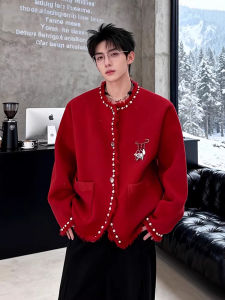 Red Pearl Decorated Luxury Sweater Male