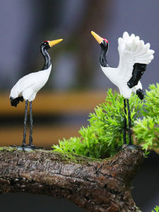 Miniature Simulated Crane Decoration Rockery Landscape Zen Style Resin Craft Living Room Tabletop Ornament Chinese Artistic Animal