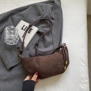 Fall Fancy Small Bag Womens 2024 New Brown Retro Croissant Patchwork Crossbody Dumpling Bag Niche Style