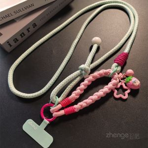 Adjustable Length Cotton Thread Lanyard for Mobile Phone Travel Anti-Loss Wrist Strap Diagonal Neck Cord Nylon Weaving Material