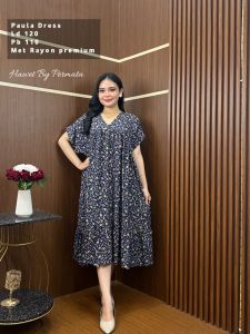 PAULA DRESS//DASTER HAWET RAYON MOTIF BUNGA//DASTER TERBARU LENGAN PENDEK