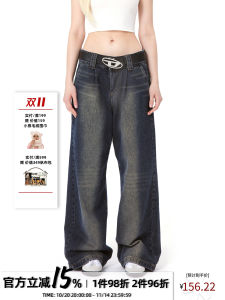 กางเกงยีนส์ทรงตรงเอวสูงสไตล์อเมริกัน ทรงหลวม ทรงหลวม กางเกงขายาวทรงขากว้างสำหรับคู่รัก แบรนด์แฟชั่นสำหรับผู้ชายและผู้หญิง