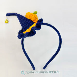 Hand Knitted Halloween Magic Pumpkin Hairband Blue Cartoon Woolen Thread Braided Washing Face Headband Cute Children Accessories