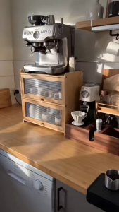 Desktop coffee cup storage box mug tea set shelf water cup cosmetics shelf solid wood bamboo with lid