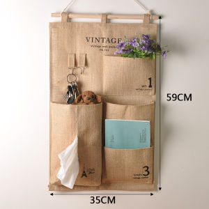 Zakka Hessian Cloth Art Door Rear Closet Debris Storage Bag Hanging Storage Bag Five Pockets Hanging Storage Bag Two
