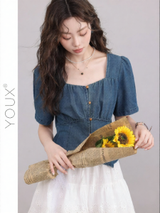 YOUXIANG | Áo Sơ Mi Jeans Phong Cách Pháp Đơn Giản Cổ Điển Mùa Hè 2026
