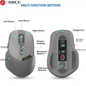Wireless 2.4G Bluetooth Dual-Mode Rechargeable Mouse 7-Buttons 2000DPI Adjustable Ergonomic Design Slient Mouse For PC Computer