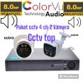 PAKET CCTV 4 CH 2 KAMERA LENZ 8MP COLORVU AUDIO FULL HD 2560P. 