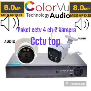 PAKET CCTV 4 CH 2 KAMERA LENZ 8MP COLORVU AUDIO FULL HD 2560P