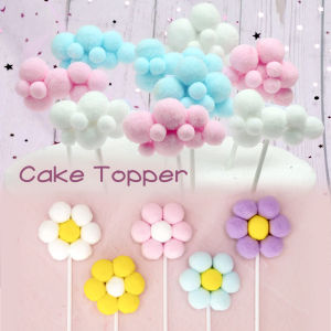 (PH Local) 1PCS Cake Topper Decor Cute Cloud Flower Plush Ball Decoration Birthday Party Supplies