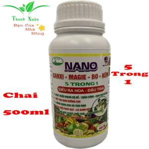 Phân Bón Nano-Canxi-Magie-Bo-Kẽm 5 Trong 1 Siêu Ra Hoa - Đậu Trái - Phát Triển Bộ Rễ Mạnh Cây Trồng Và Rau Màu Chai 500ml
