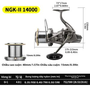 Máy Câu Cá Quay Tay Huidiao NGK-II Heavy Duty Lực Kéo Tối Đa 25KG 8000-14000 Mượt Mà 6+1BB Câu Biển & Câu Xa Bờ Dùng Cho Biển Sông Hồ.