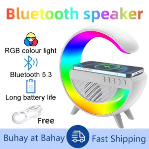 karaoke bluetooth speakers with RGB light surround sound alarm clock desk lamp 6 in 1 HIFI sound quality wireless charger