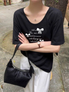 Áo Thun Cotton Mùa Hè Cổ Chữ V Rộng Rãi Tay Ngắn Vải Cotton Phong Cách Hàn Quốc in Họa Tiết Mùa Hè Cho Nữ