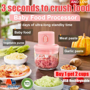 Pemproses Makanan Bayi 3 seconds to crush into mud Electric Baby Food Processor 250ML+100ML Food Garlic Chopper Large Capacity Meat Grinder With six 304 stainless steel blade  Baby Food Blender Food Chopper Vegetable chopper Garlic Crusher 绞肉机 宝宝辅食机