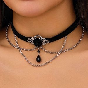 Ingemark Goth Elegant Black Acrylic Pendant Chokers Necklaces for Women Vintage Sliver Color Neck Accessories 2026 New Jewelry