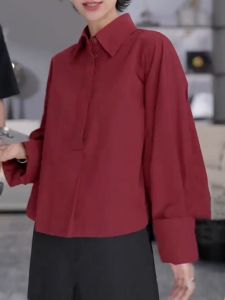 UYFY | Red Long Sleeve Loose Fit Shirt For Women Turn-down Collar Commute Fashion Plus Size Slimming Top New Arrival Autumn 2025