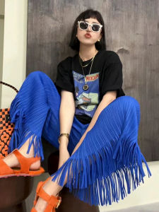 Nova quality⭐One person one pleat ⭐ Loose simple solid color straight tube pressed pleated micro pants tassel temperament casual comfortable Miyake pleated pants