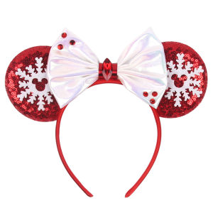2025 Disney Christmas Mickey Ears Headband For Girls Sequins 5"Bow Festivall Party Hairband DIY Hair Accessories