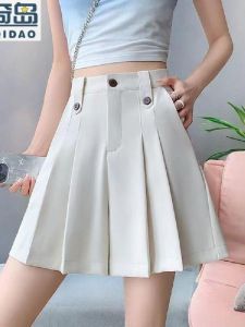 Slimming High Waist A-Line Short Pants Skirt Womens Winter Thin Pleated Casual Loose Wide Leg Pants Business Commute Style