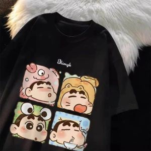 Bandai | Pure Cotton Japanese Style Crayon Shin-chan Short-sleeved T-shirt Casual Couple Top for Men and Women Kids
