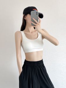Sports Bralette Tank Top Womens Strapless Vest Built-In Chest Pad Square Collar Breathable Casual Short Sleeve Underwear