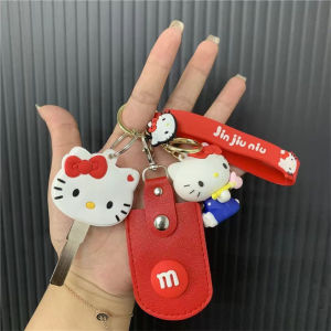 ULEEK  Sanrio Hello Kitty Keychain Pompom Purin Silicone Key Case Pendant Cinnamoroll Kuromi My Melody Car Key Chain