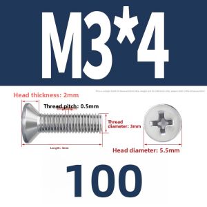 BAIRUITE | 316 Stainless Steel Flat Head Screws Cross Recessed Screws M2 M2.5 M3 M4 M5 M6 M8