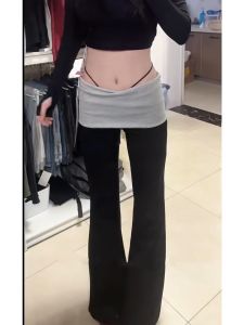 กางเกงโยคะทรงหลวมเอวสูง ทรงเข้ารูป กางเกงขายาวทรงหลวมสำหรับผู้หญิง กางเกงขายาวลำลองสไตล์เกาหลี ทรงสลิมฟิต สีบล็อก กางเกงขายาวทรงหลวม