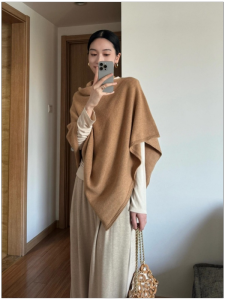 HUOLISI | New Autumn Winter Irregular Unique Layering French Style Kaki Female Cardigan Poncho