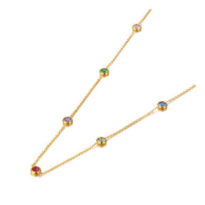 Lokaer Trendy Titanium Stainless Steel Colorful CZ Crystal Choker Necklace Bohemia Beach Pendant Chain Jewelry For Women N21196